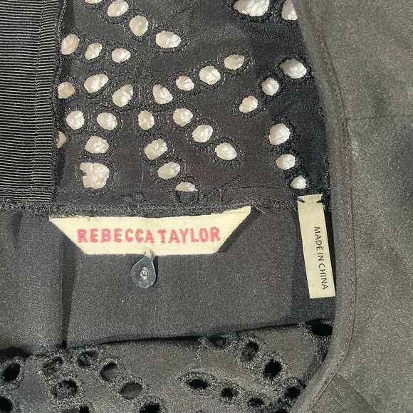 Rebecca Taylor Short Sleeve Hi Low Hem Silk Eyelet T-Shirt Black Women's Size 6 - Picture 6 of 8